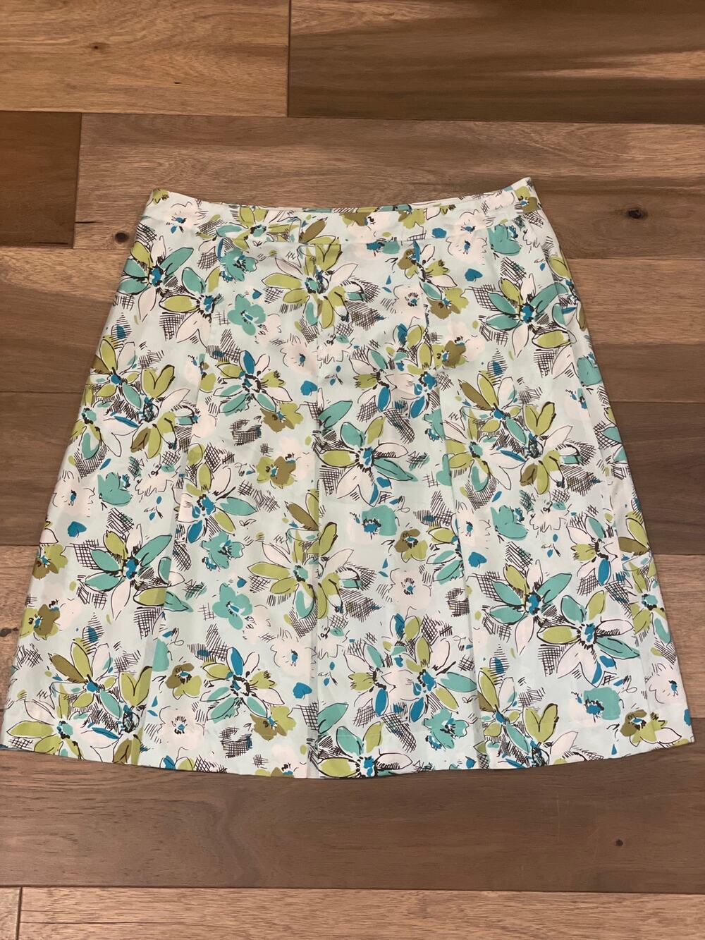 Merona Silk Pleated Skirt Size 12 Cream Neutral Floral Print